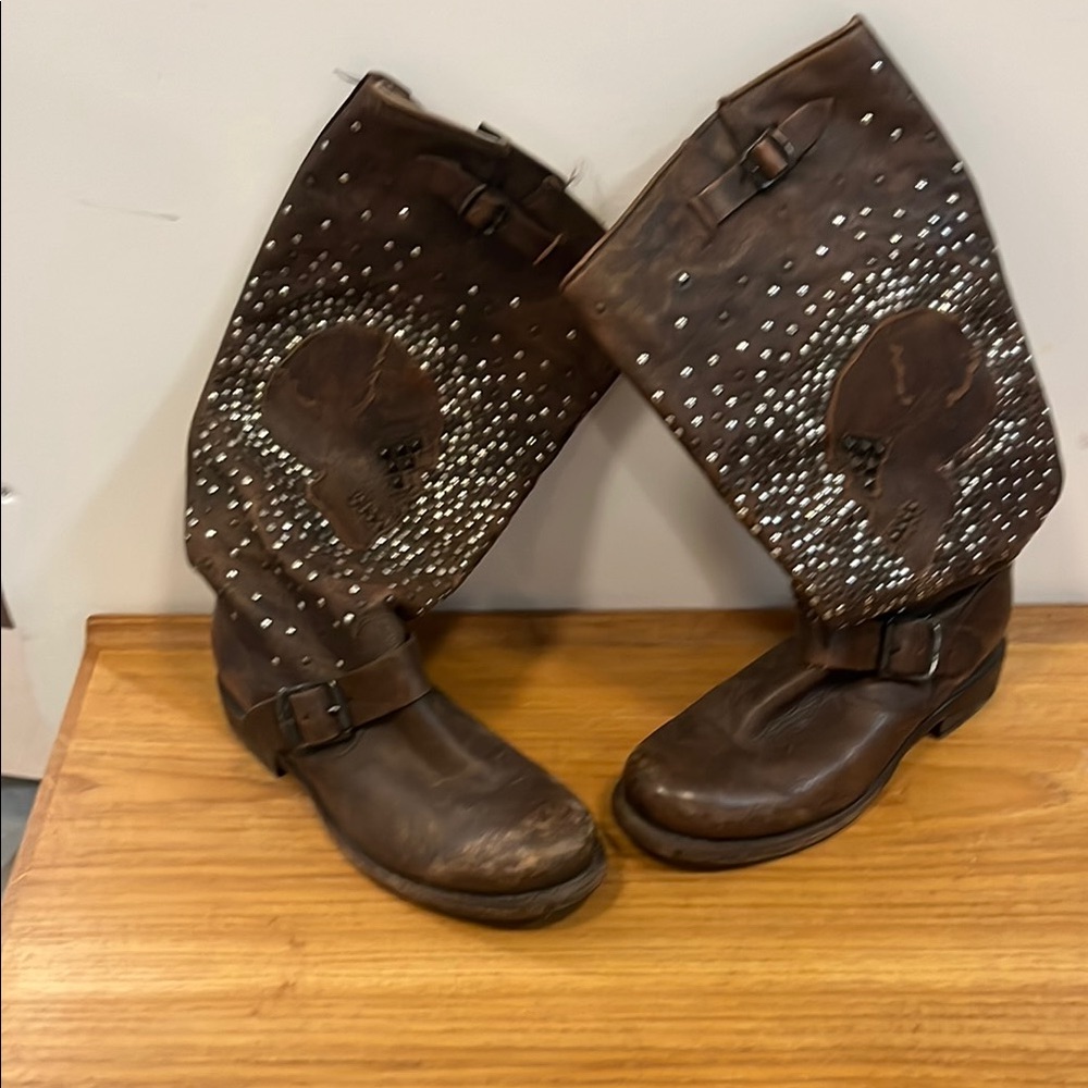Frye Brown Studded Cowboy Boots